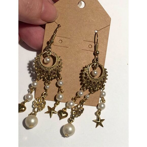 Vintage Boho Faux Pearl Chandelier Earrings - Picture 5 of 6